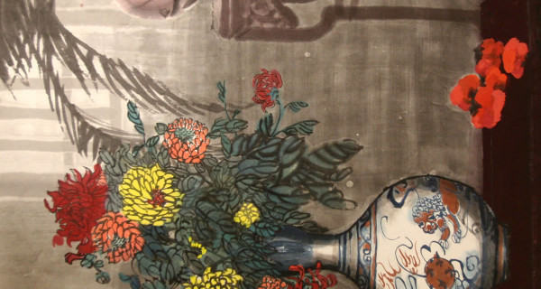 菊花彩瓶